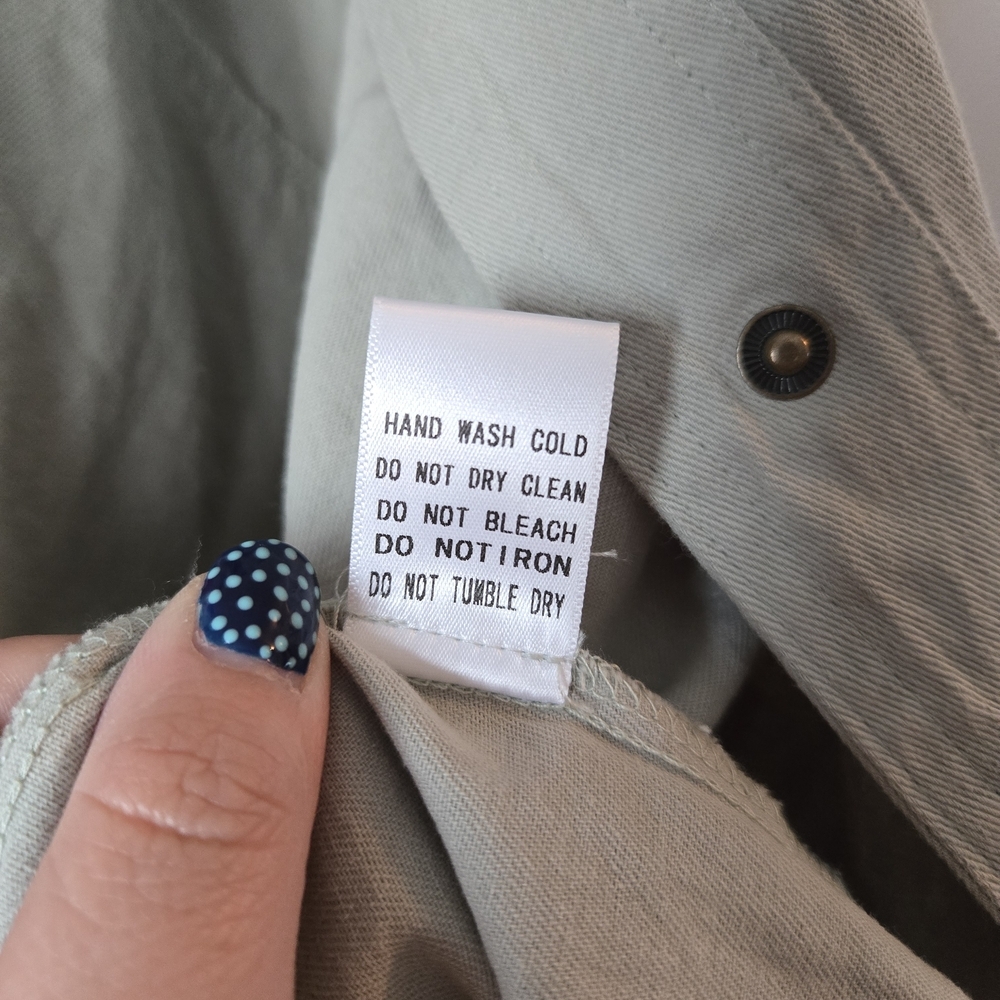 Davi & Dani Rock & Roll Graphic Shacket Sage Green Raw Hem Button Down Shirt - Picture 9 of 9